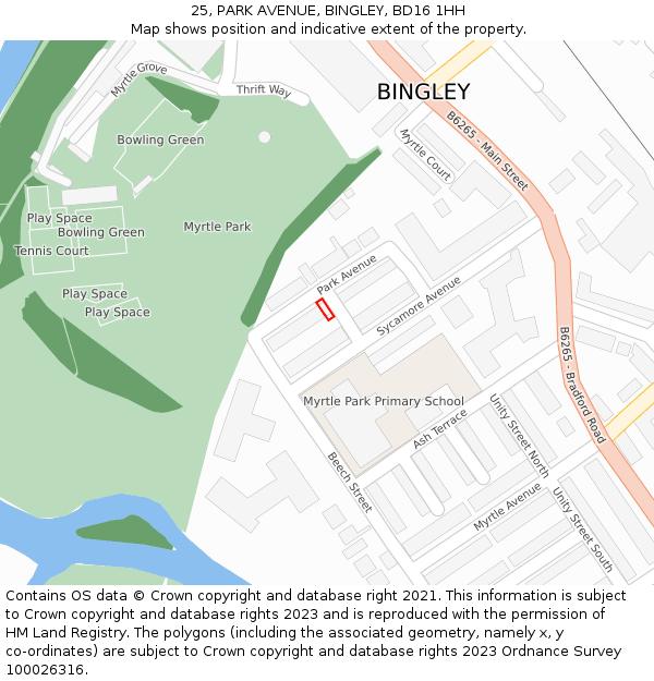 25, PARK AVENUE, BINGLEY, BD16 1HH: Location map and indicative extent of plot