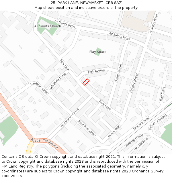 25, PARK LANE, NEWMARKET, CB8 8AZ: Location map and indicative extent of plot