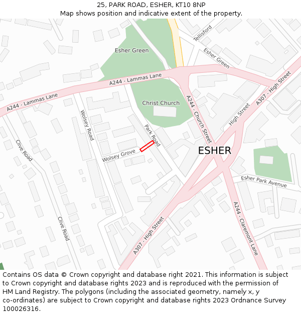 25, PARK ROAD, ESHER, KT10 8NP: Location map and indicative extent of plot