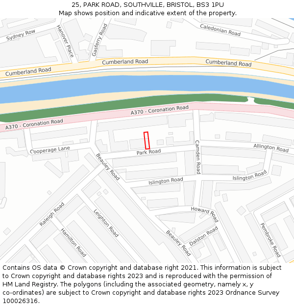 25, PARK ROAD, SOUTHVILLE, BRISTOL, BS3 1PU: Location map and indicative extent of plot