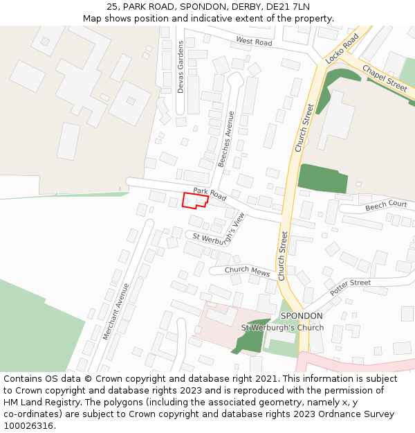 25, PARK ROAD, SPONDON, DERBY, DE21 7LN: Location map and indicative extent of plot