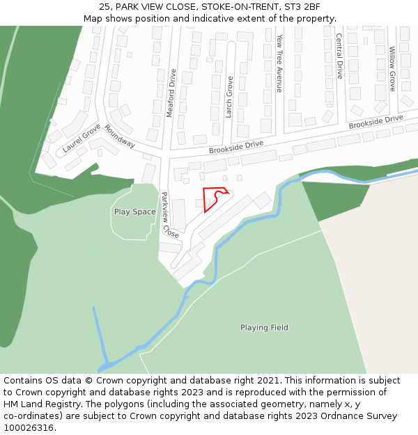 25, PARK VIEW CLOSE, STOKE-ON-TRENT, ST3 2BF: Location map and indicative extent of plot