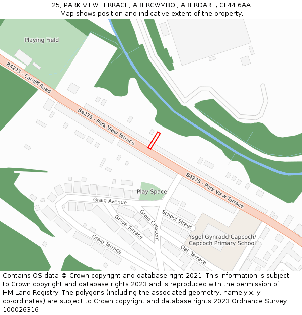 25, PARK VIEW TERRACE, ABERCWMBOI, ABERDARE, CF44 6AA: Location map and indicative extent of plot