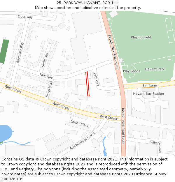 25, PARK WAY, HAVANT, PO9 1HH: Location map and indicative extent of plot