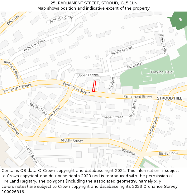 25, PARLIAMENT STREET, STROUD, GL5 1LN: Location map and indicative extent of plot