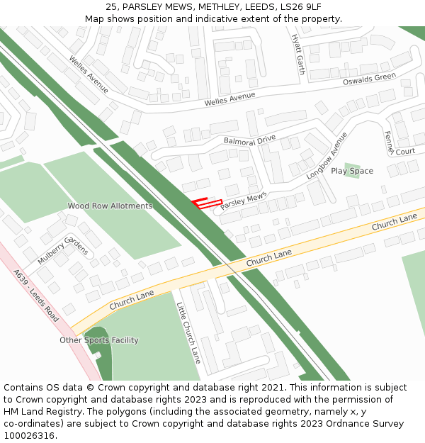 25, PARSLEY MEWS, METHLEY, LEEDS, LS26 9LF: Location map and indicative extent of plot