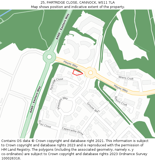 25, PARTRIDGE CLOSE, CANNOCK, WS11 7LA: Location map and indicative extent of plot
