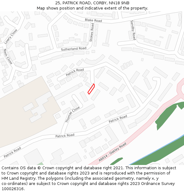 25, PATRICK ROAD, CORBY, NN18 9NB: Location map and indicative extent of plot