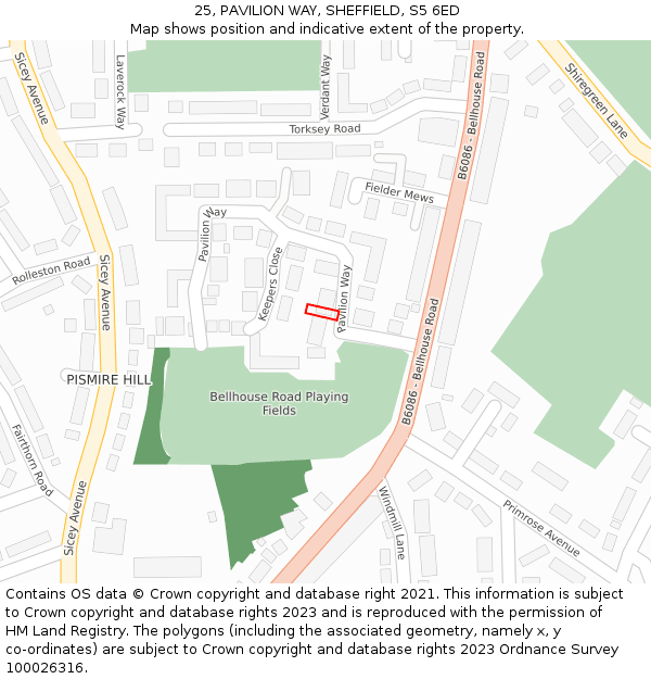 25, PAVILION WAY, SHEFFIELD, S5 6ED: Location map and indicative extent of plot