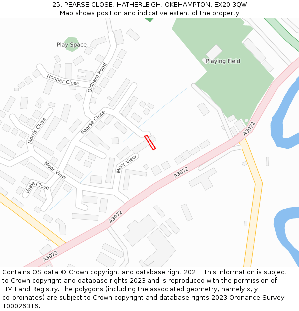 25, PEARSE CLOSE, HATHERLEIGH, OKEHAMPTON, EX20 3QW: Location map and indicative extent of plot