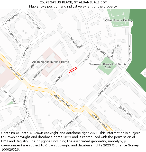 25, PEGASUS PLACE, ST ALBANS, AL3 5QT: Location map and indicative extent of plot