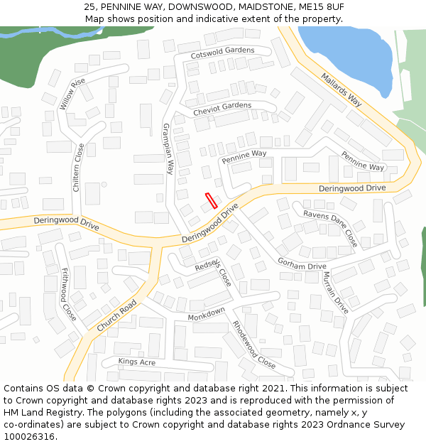 25, PENNINE WAY, DOWNSWOOD, MAIDSTONE, ME15 8UF: Location map and indicative extent of plot