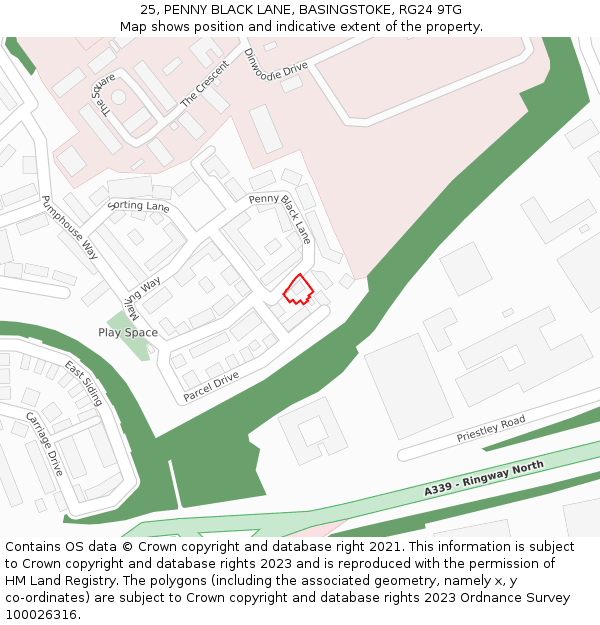 25, PENNY BLACK LANE, BASINGSTOKE, RG24 9TG: Location map and indicative extent of plot