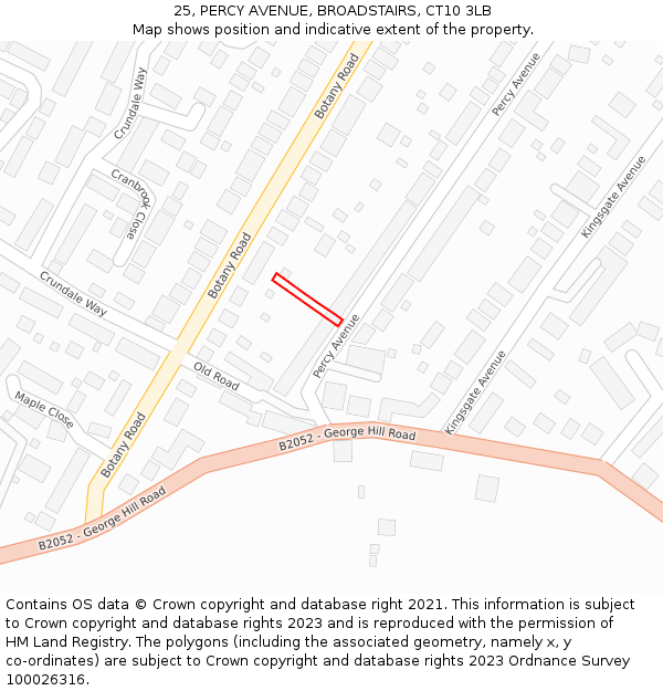 25, PERCY AVENUE, BROADSTAIRS, CT10 3LB: Location map and indicative extent of plot