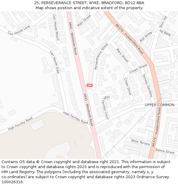 25, PERSEVERANCE STREET, WYKE, BRADFORD, BD12 8BA: Location map and indicative extent of plot