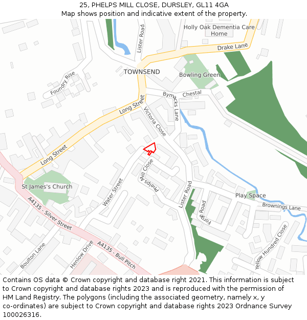 25, PHELPS MILL CLOSE, DURSLEY, GL11 4GA: Location map and indicative extent of plot