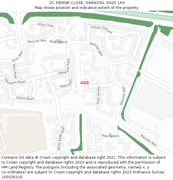 25, PIERNIK CLOSE, SWINDON, SN25 1AS: Location map and indicative extent of plot