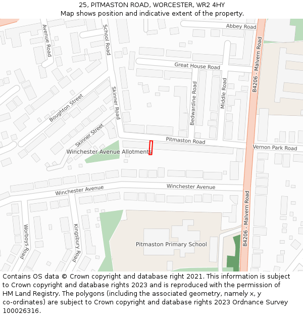 25, PITMASTON ROAD, WORCESTER, WR2 4HY: Location map and indicative extent of plot
