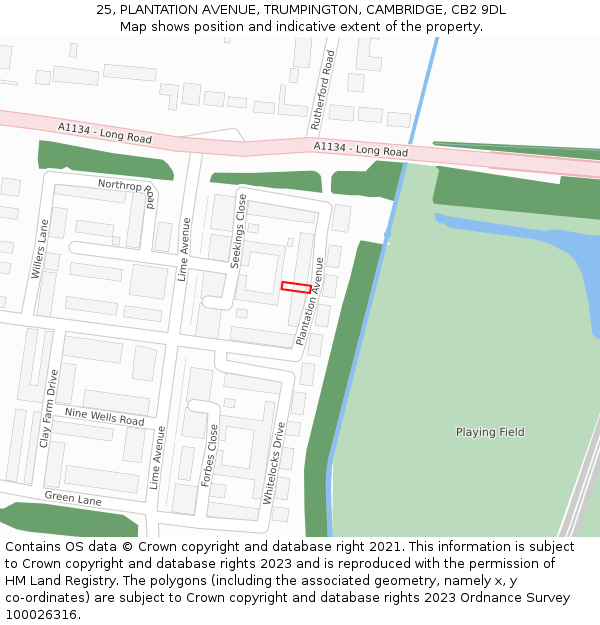 25, PLANTATION AVENUE, TRUMPINGTON, CAMBRIDGE, CB2 9DL: Location map and indicative extent of plot