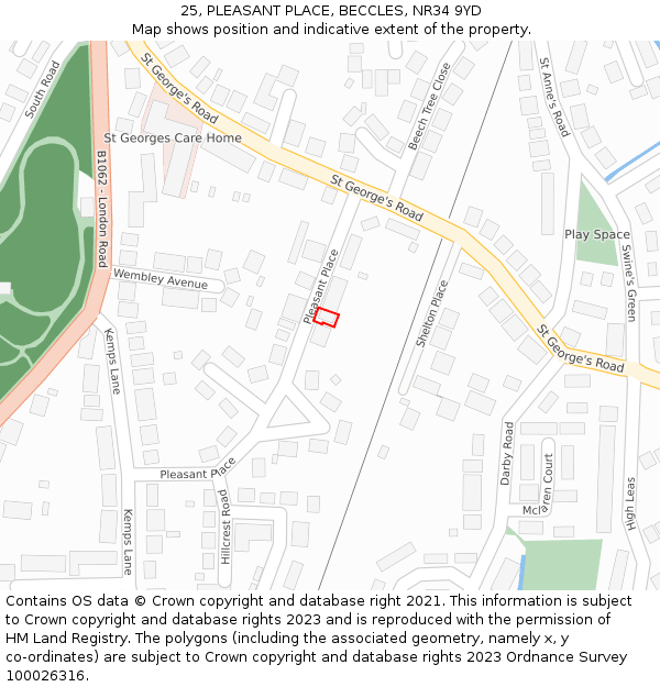 25, PLEASANT PLACE, BECCLES, NR34 9YD: Location map and indicative extent of plot