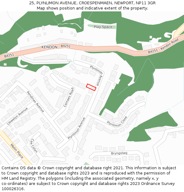 25, PLYNLIMON AVENUE, CROESPENMAEN, NEWPORT, NP11 3GR: Location map and indicative extent of plot