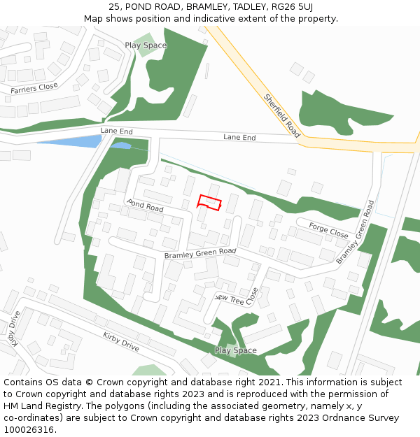 25, POND ROAD, BRAMLEY, TADLEY, RG26 5UJ: Location map and indicative extent of plot