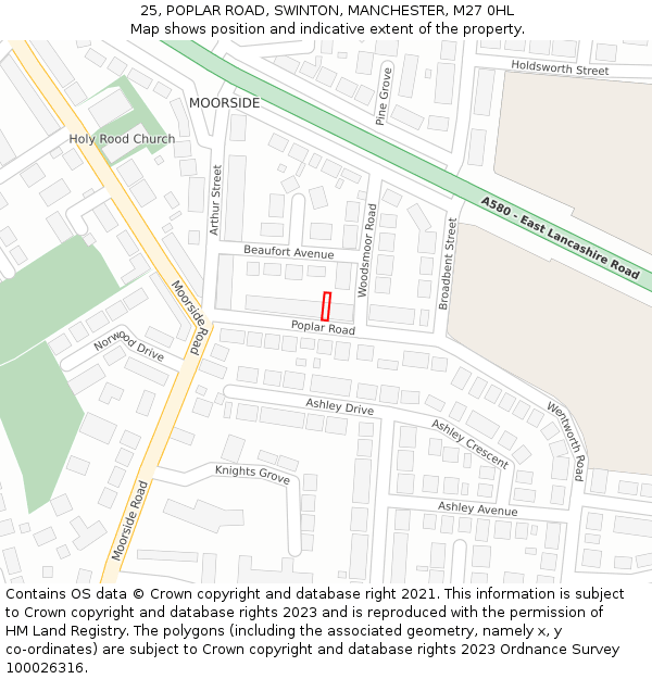 25, POPLAR ROAD, SWINTON, MANCHESTER, M27 0HL: Location map and indicative extent of plot