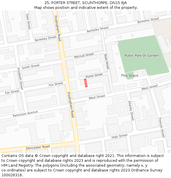 25, PORTER STREET, SCUNTHORPE, DN15 6JA: Location map and indicative extent of plot