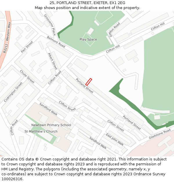 25, PORTLAND STREET, EXETER, EX1 2EG: Location map and indicative extent of plot