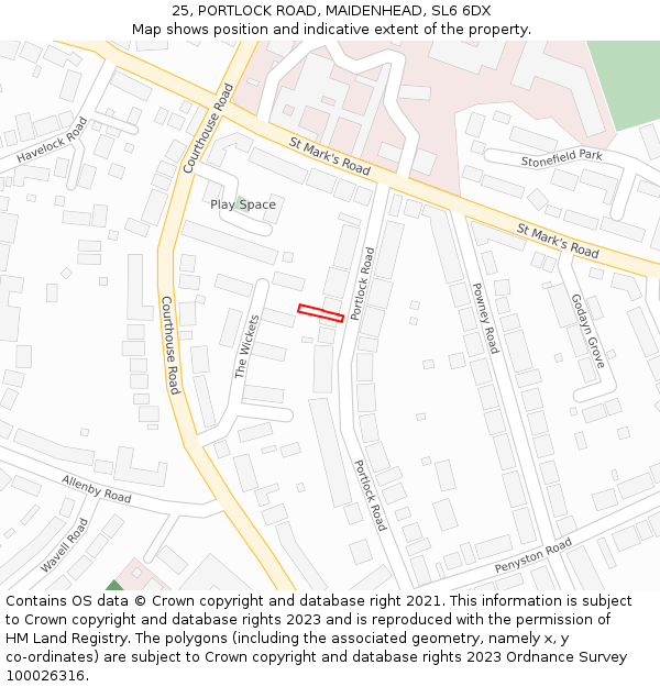 25, PORTLOCK ROAD, MAIDENHEAD, SL6 6DX: Location map and indicative extent of plot