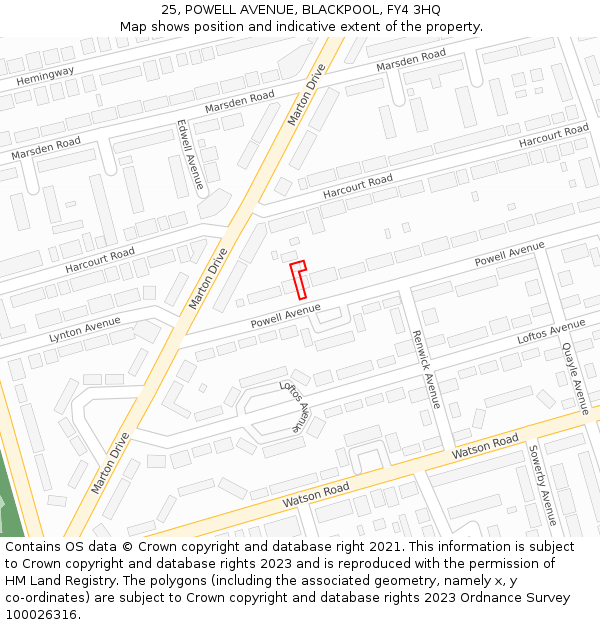 25, POWELL AVENUE, BLACKPOOL, FY4 3HQ: Location map and indicative extent of plot