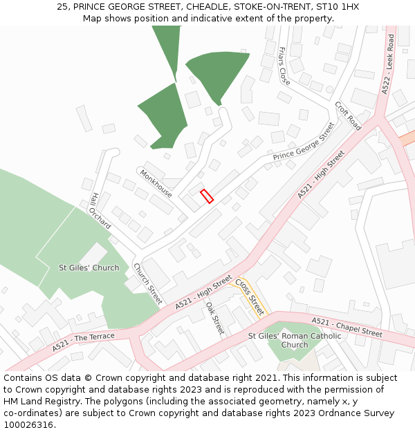 25, PRINCE GEORGE STREET, CHEADLE, STOKE-ON-TRENT, ST10 1HX: Location map and indicative extent of plot