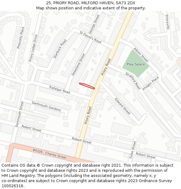 25, PRIORY ROAD, MILFORD HAVEN, SA73 2DX: Location map and indicative extent of plot