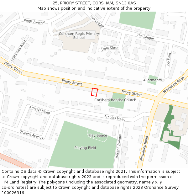 25, PRIORY STREET, CORSHAM, SN13 0AS: Location map and indicative extent of plot