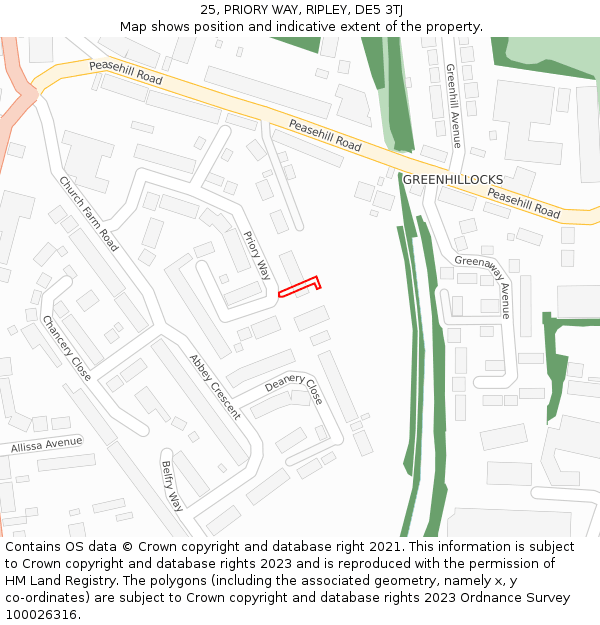 25, PRIORY WAY, RIPLEY, DE5 3TJ: Location map and indicative extent of plot