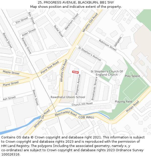 25, PROGRESS AVENUE, BLACKBURN, BB1 5NY: Location map and indicative extent of plot
