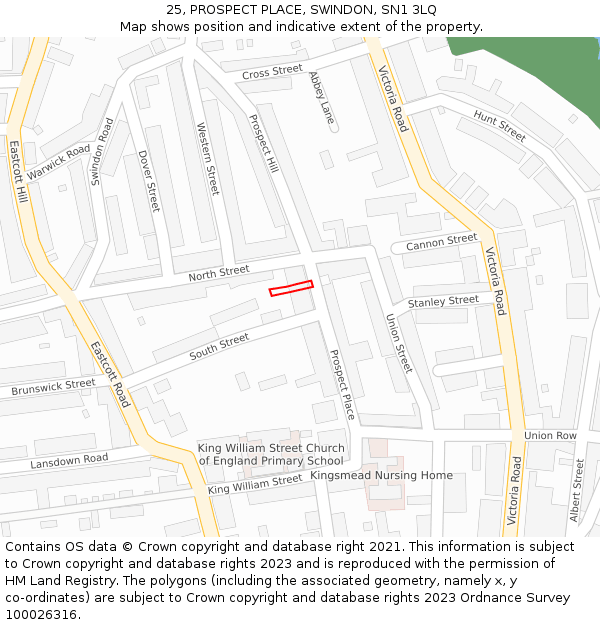 25, PROSPECT PLACE, SWINDON, SN1 3LQ: Location map and indicative extent of plot