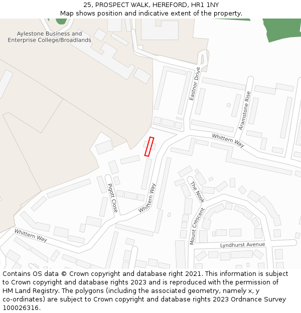 25, PROSPECT WALK, HEREFORD, HR1 1NY: Location map and indicative extent of plot