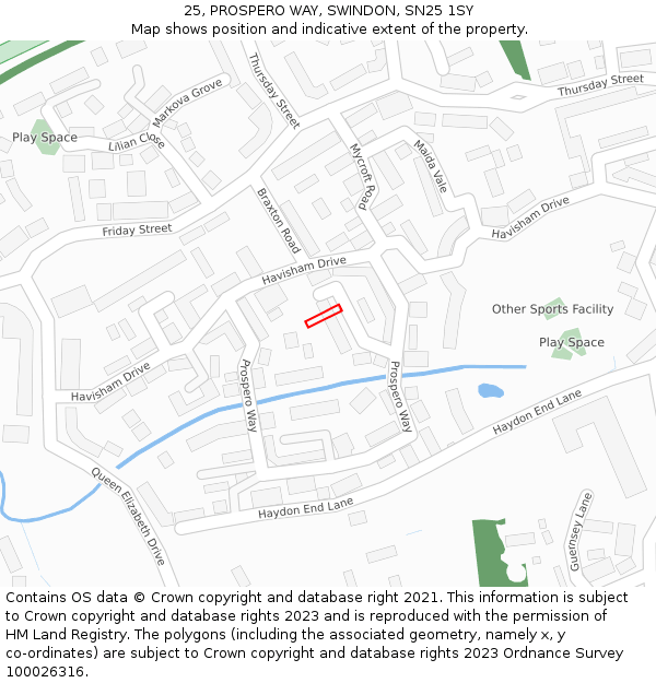 25, PROSPERO WAY, SWINDON, SN25 1SY: Location map and indicative extent of plot