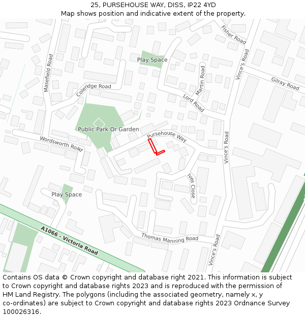 25, PURSEHOUSE WAY, DISS, IP22 4YD: Location map and indicative extent of plot