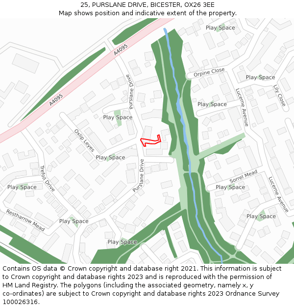 25, PURSLANE DRIVE, BICESTER, OX26 3EE: Location map and indicative extent of plot