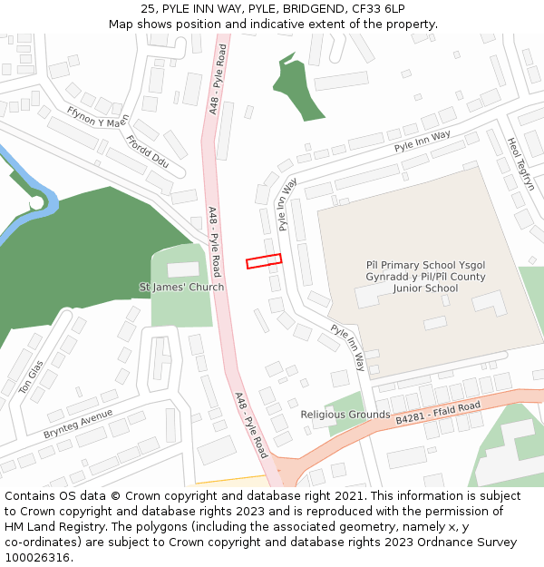 25, PYLE INN WAY, PYLE, BRIDGEND, CF33 6LP: Location map and indicative extent of plot