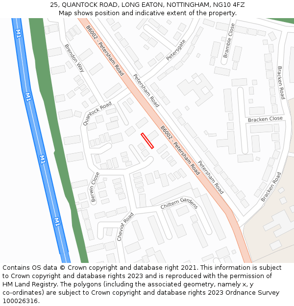25, QUANTOCK ROAD, LONG EATON, NOTTINGHAM, NG10 4FZ: Location map and indicative extent of plot