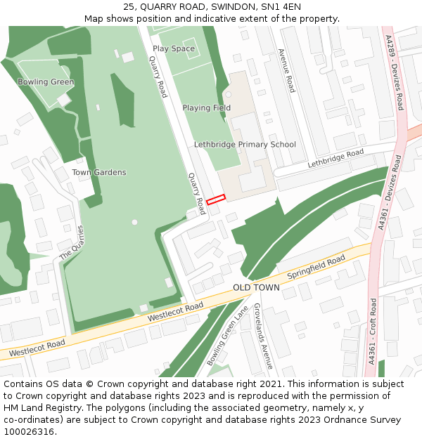 25, QUARRY ROAD, SWINDON, SN1 4EN: Location map and indicative extent of plot