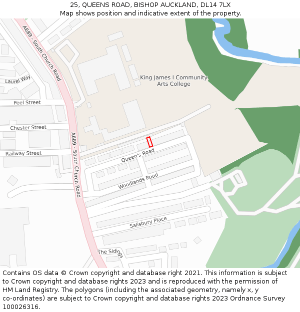 25, QUEENS ROAD, BISHOP AUCKLAND, DL14 7LX: Location map and indicative extent of plot