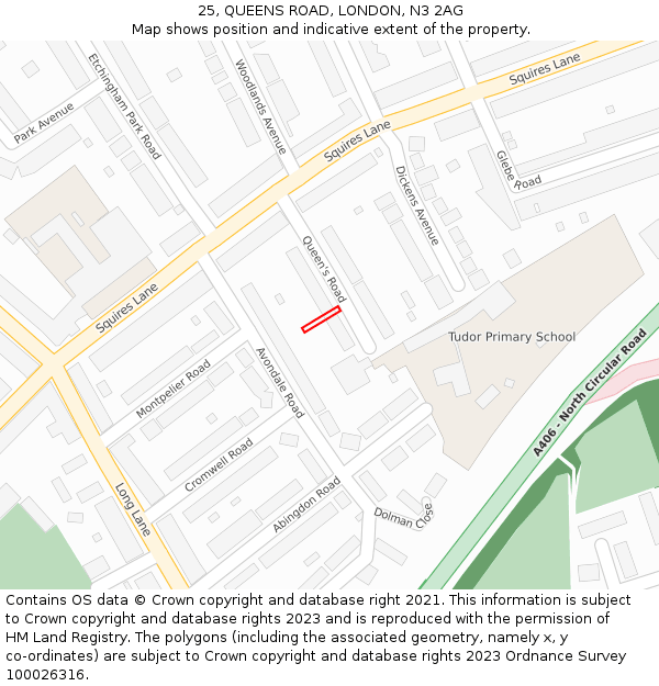 25, QUEENS ROAD, LONDON, N3 2AG: Location map and indicative extent of plot