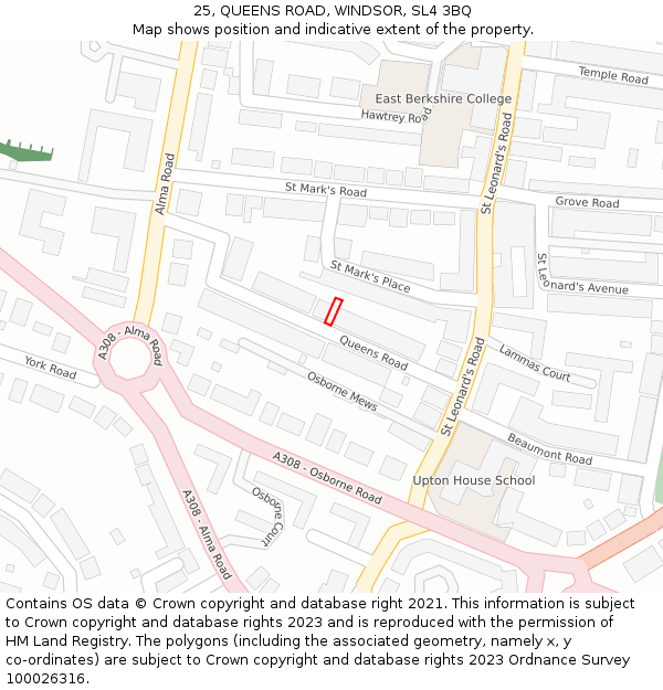 25, QUEENS ROAD, WINDSOR, SL4 3BQ: Location map and indicative extent of plot