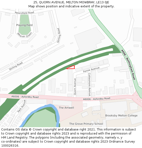 25, QUORN AVENUE, MELTON MOWBRAY, LE13 0JE: Location map and indicative extent of plot