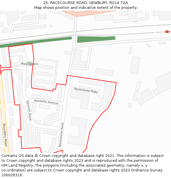 25, RACECOURSE ROAD, NEWBURY, RG14 7GA: Location map and indicative extent of plot