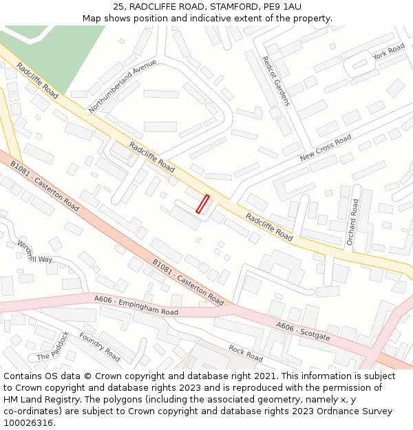 25, RADCLIFFE ROAD, STAMFORD, PE9 1AU: Location map and indicative extent of plot